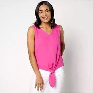 Belle Beach by Kim Gravel Cotton Gauze Tie-Front Tank w/ Ruffle Trim